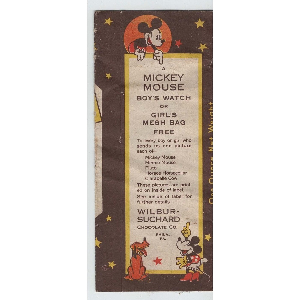 Vintage Mickey Mouse Wilbur Suchard Toasted Nut Chocolate Bar Wrapper Ephemera - Picture 2 of 2